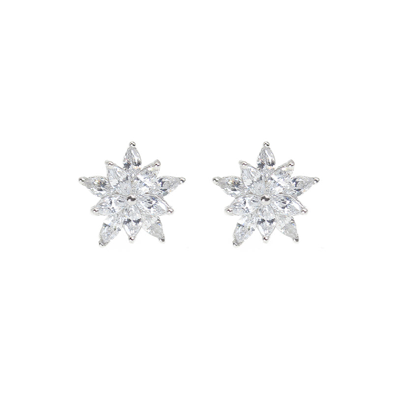 White zircon flower shaped silver 925 jewelry earrings