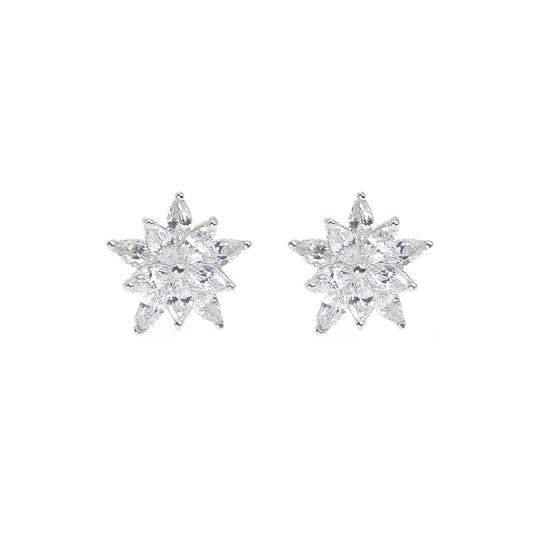 White zircon flower shaped silver 925 jewelry earrings