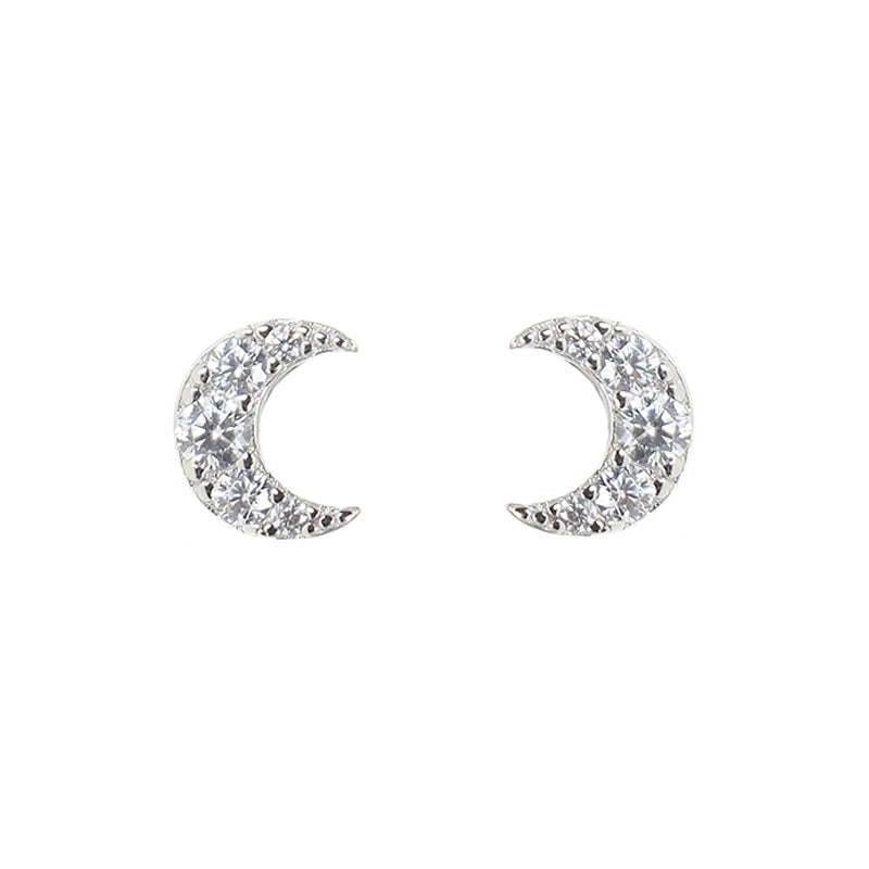 White zircon moon silver 925 earrings