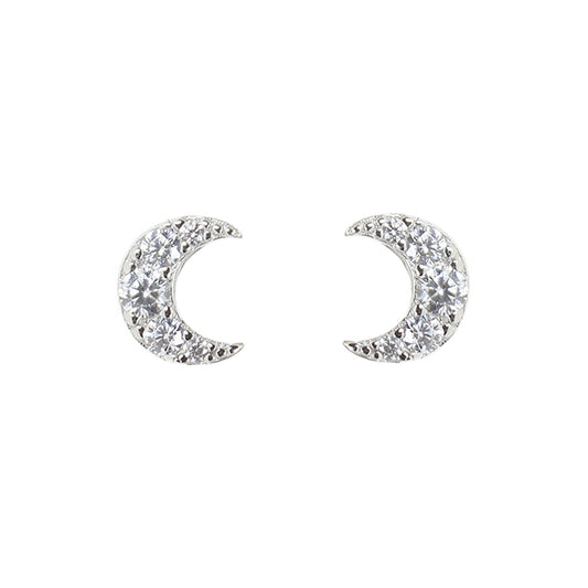 White zircon moon silver 925 earrings