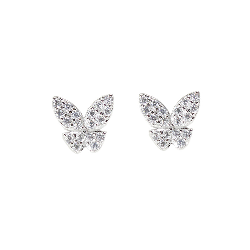 White zircon butterfly shaped silver 925 jewelry earrings