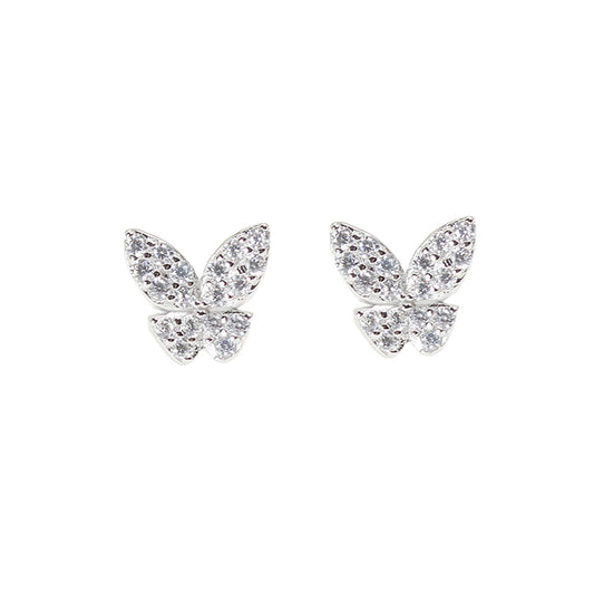 White zircon butterfly shaped silver 925 jewelry earrings