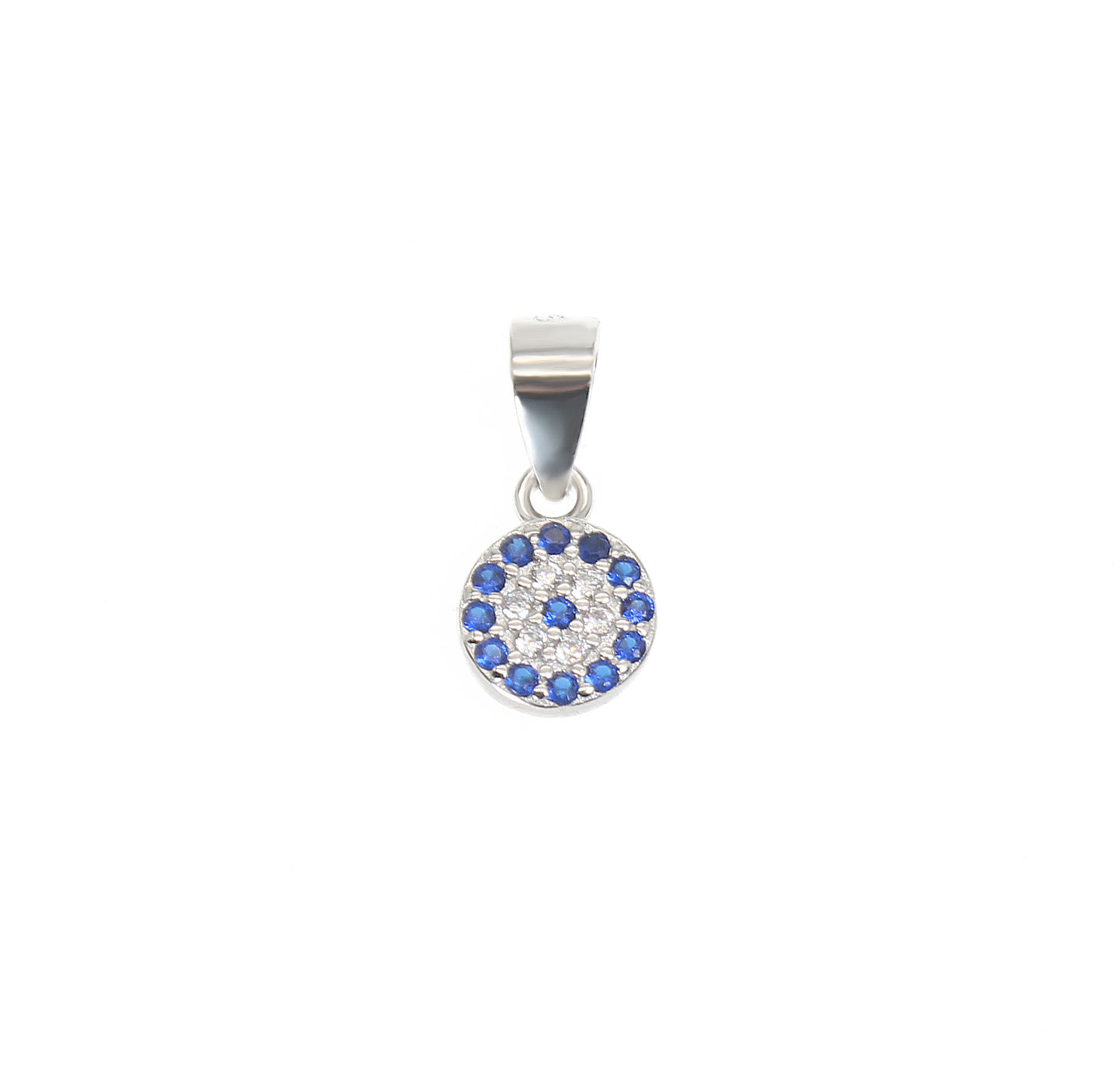 Sapphire and white zircon 7mm round shape silver 925 pendant