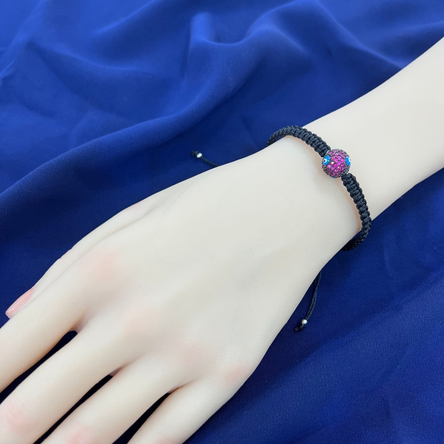 Round shape dark blue enamel eye ball sapphire/purple/ruby zircon silver 925 jewelry macrame bracelet