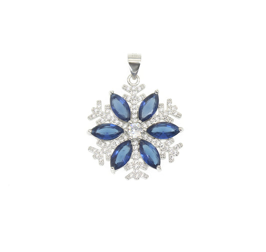 White  and sapphire zircon flower shape  silver 925 pendant