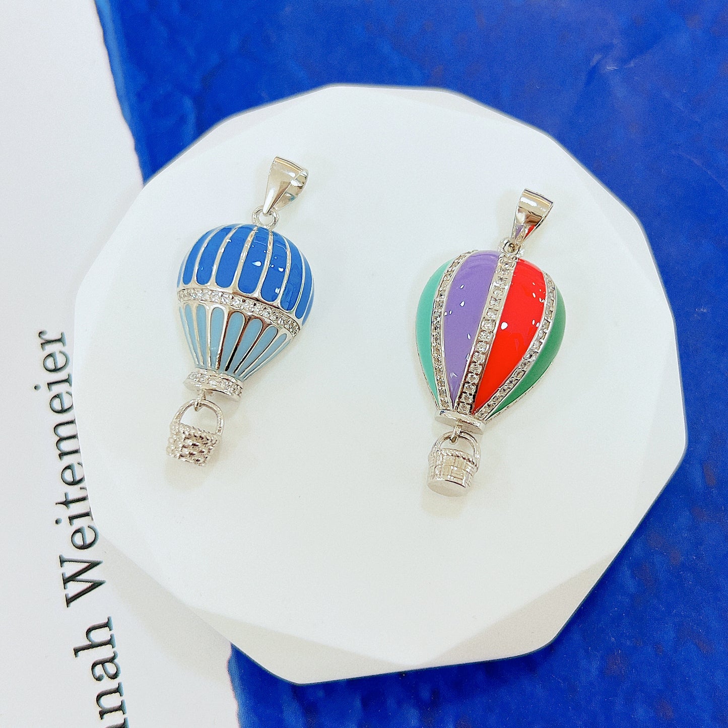 Multicolor enamel white zircon air balloon silver 925 pendant