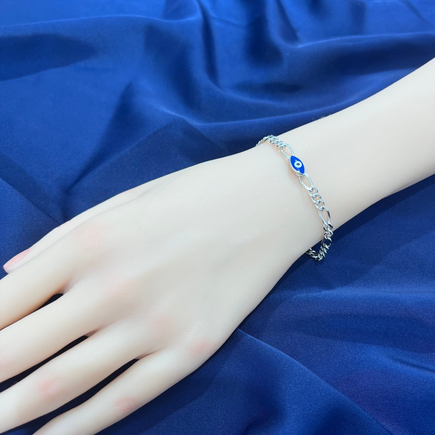 Dark blue enamel evil eye Cuba chain silver 925 bracelet