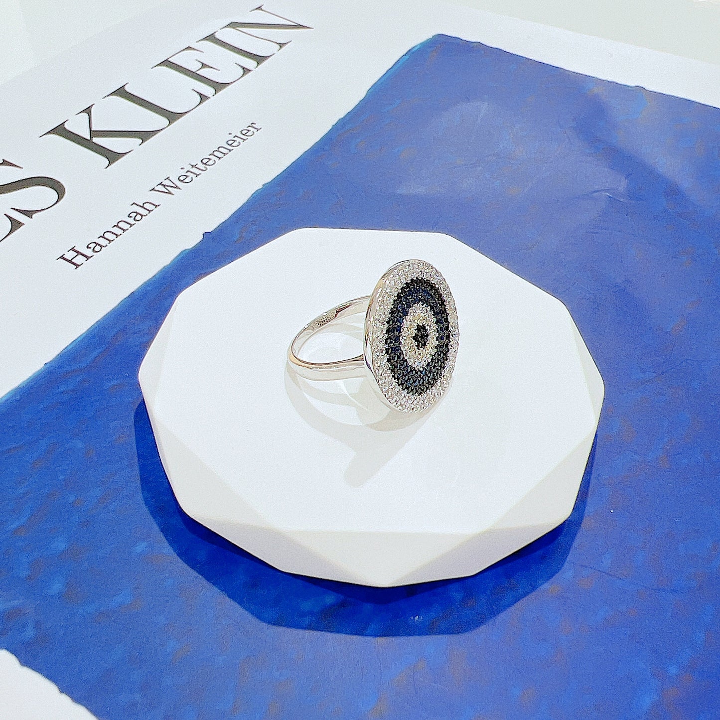 Multicolored zircon round evil eye silver 925 ring