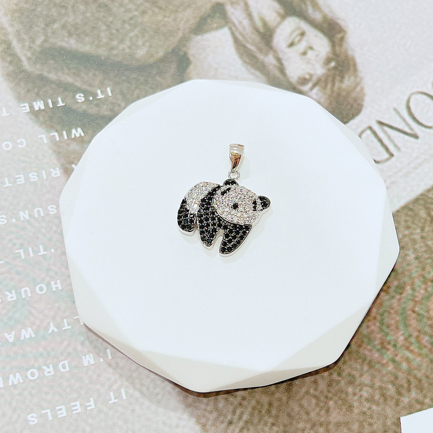 Black and white zircon panda silver 925 pendant