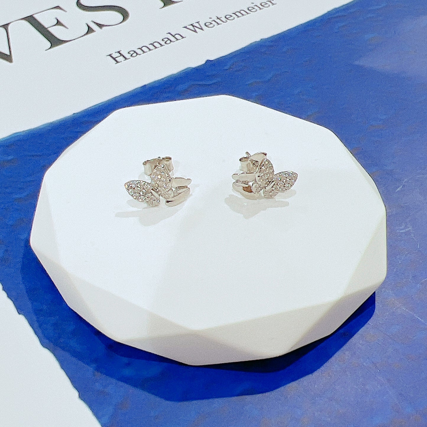 White zircon butterfly shaped silver 925 earrings