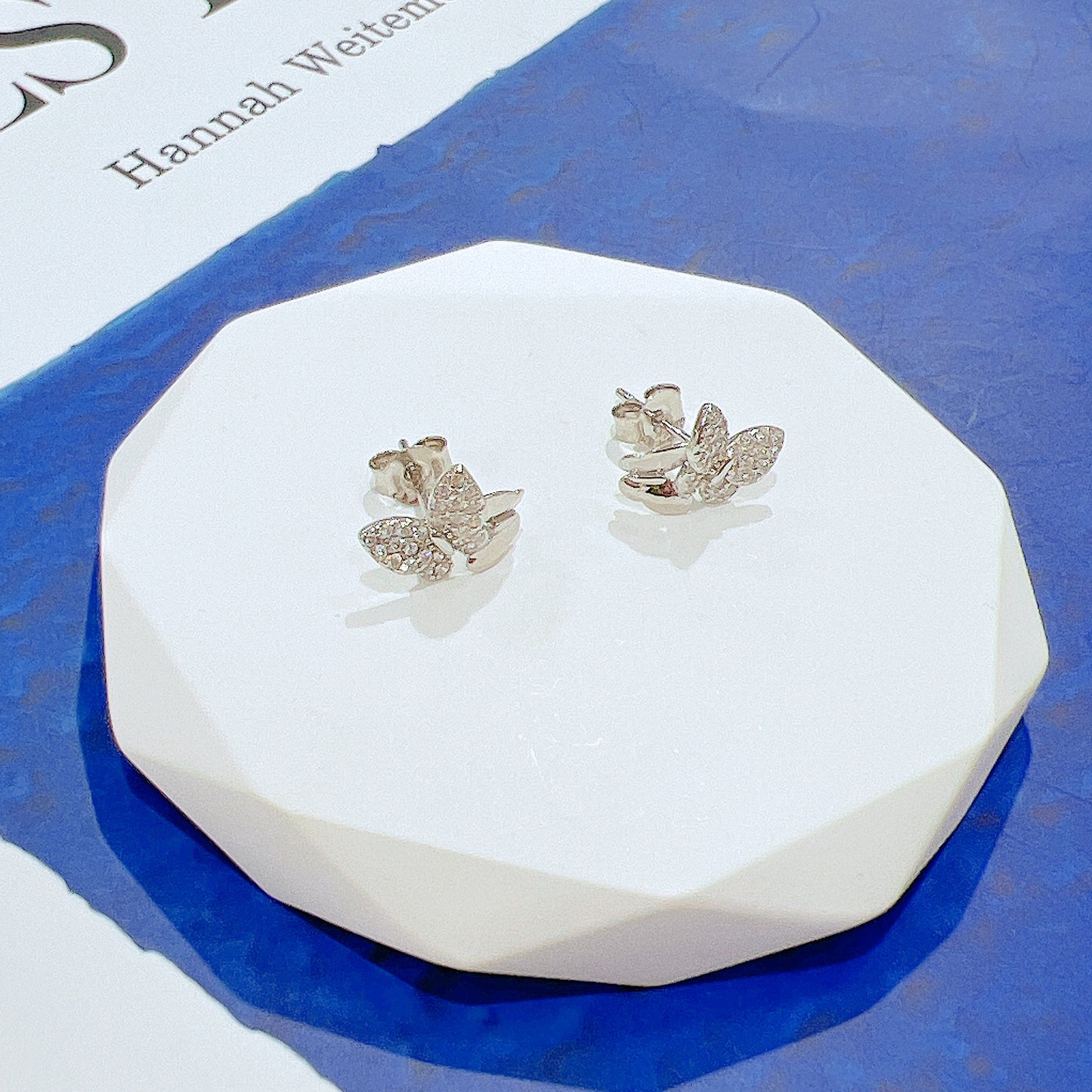 White zircon butterfly shaped silver 925 earrings