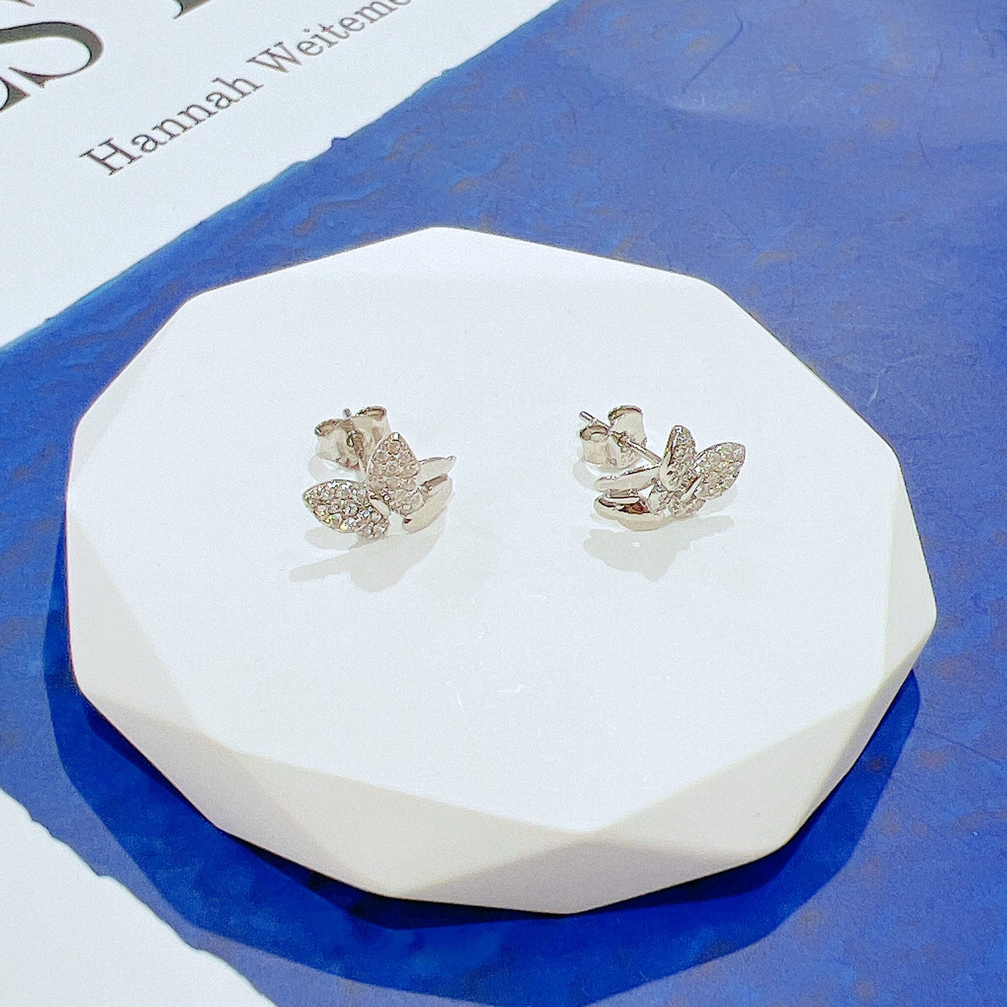 White zircon butterfly shaped silver 925 earrings