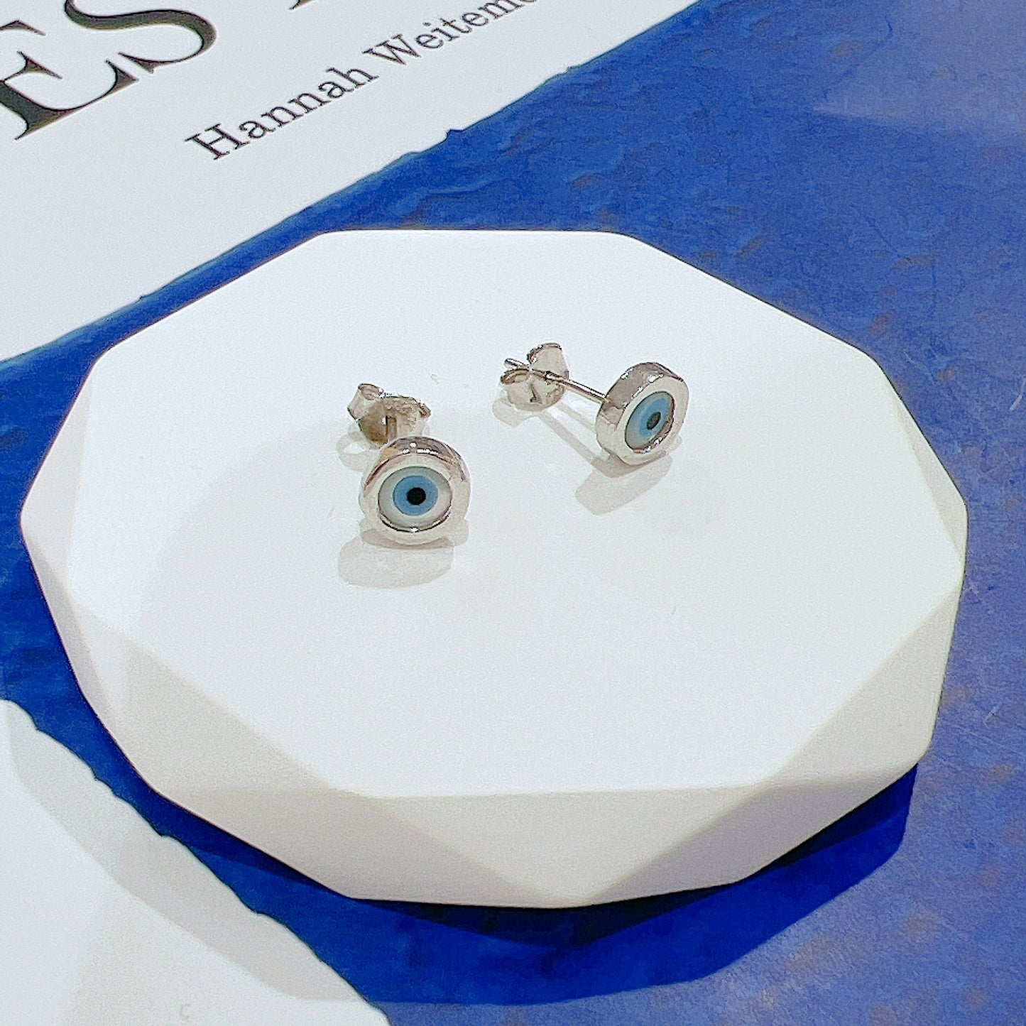 Mop shell round shape evil eye silver 925 earrings