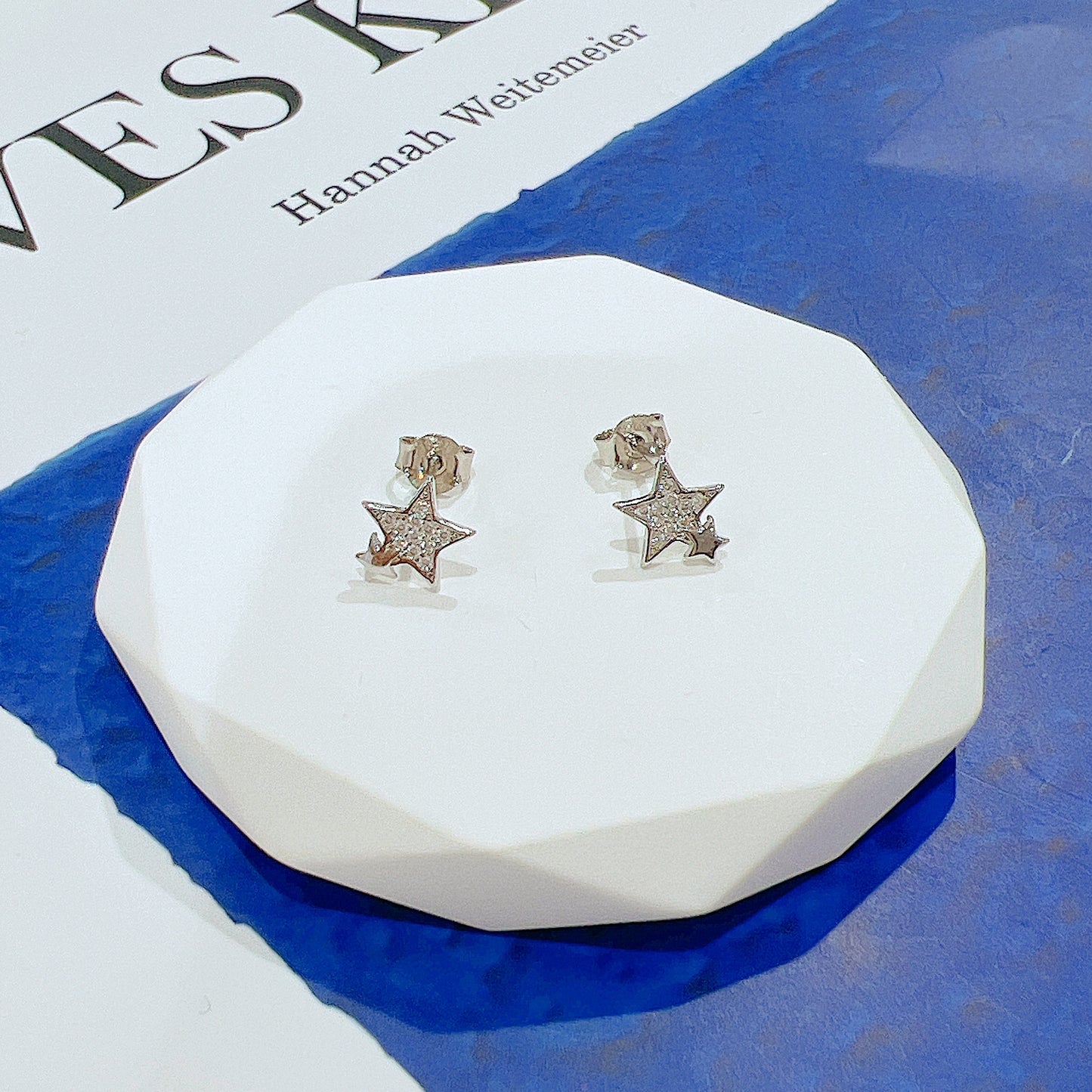 White zircon star shaped silver 925 jewelry earrings