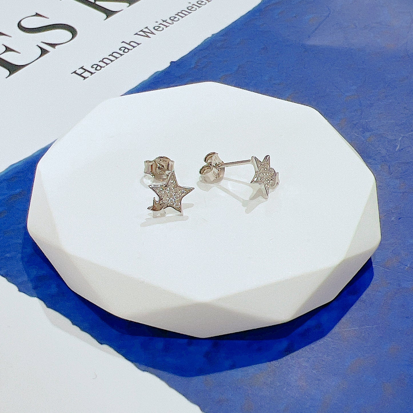 White zircon star shaped silver 925 jewelry earrings