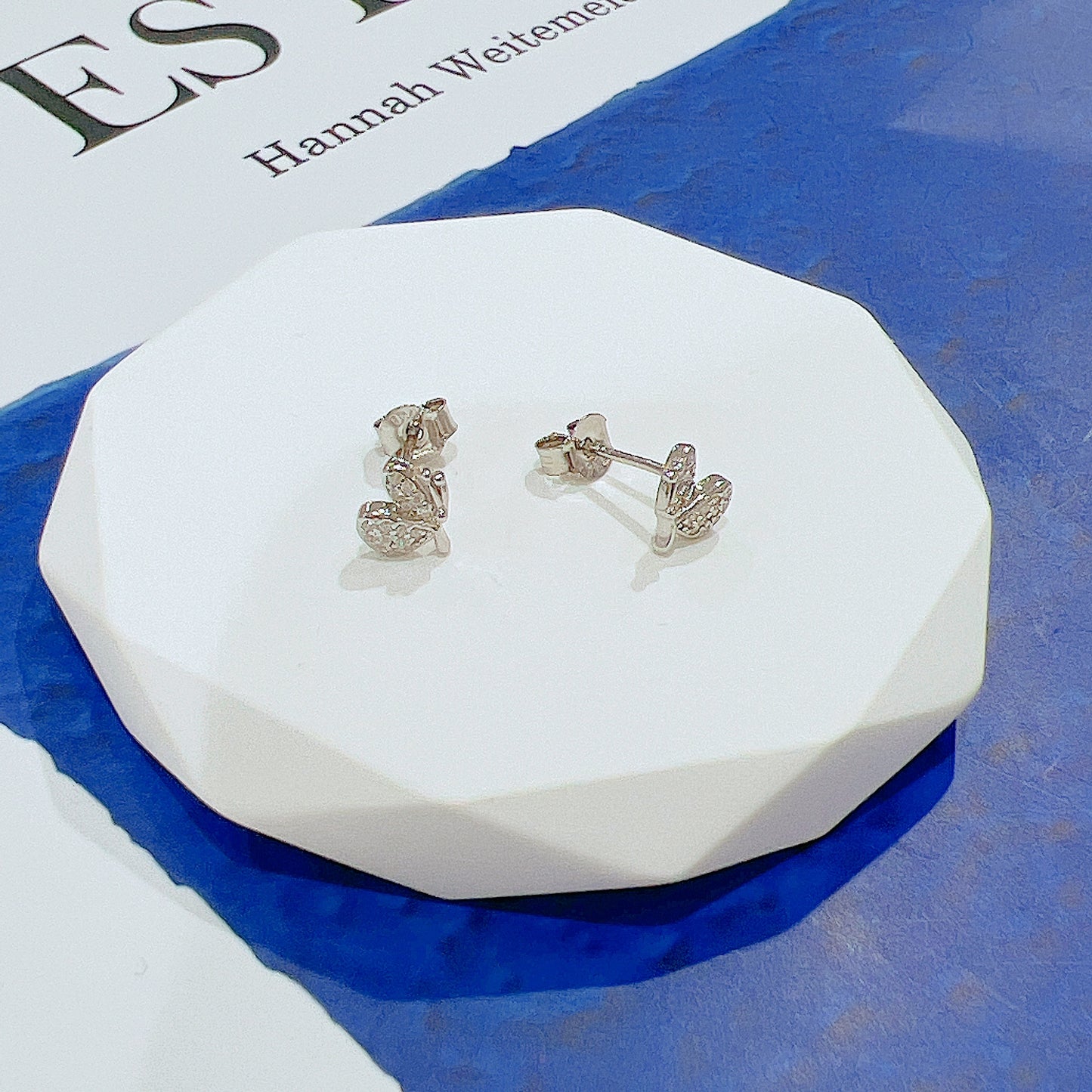 White zircon butterfly shaped silver 925 jewelry earrings