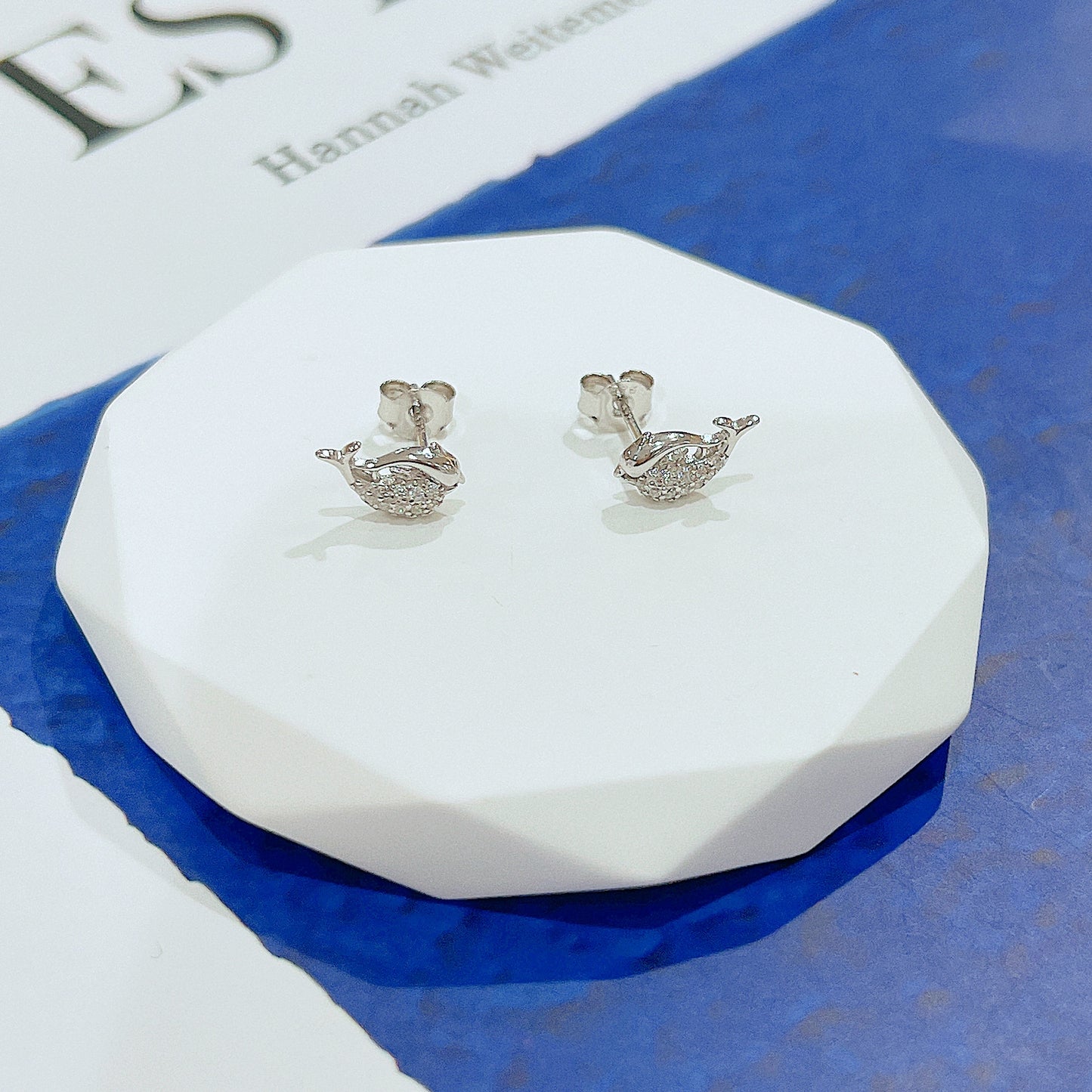 White zircon dolphin shaped silver 925 jewelry earrings