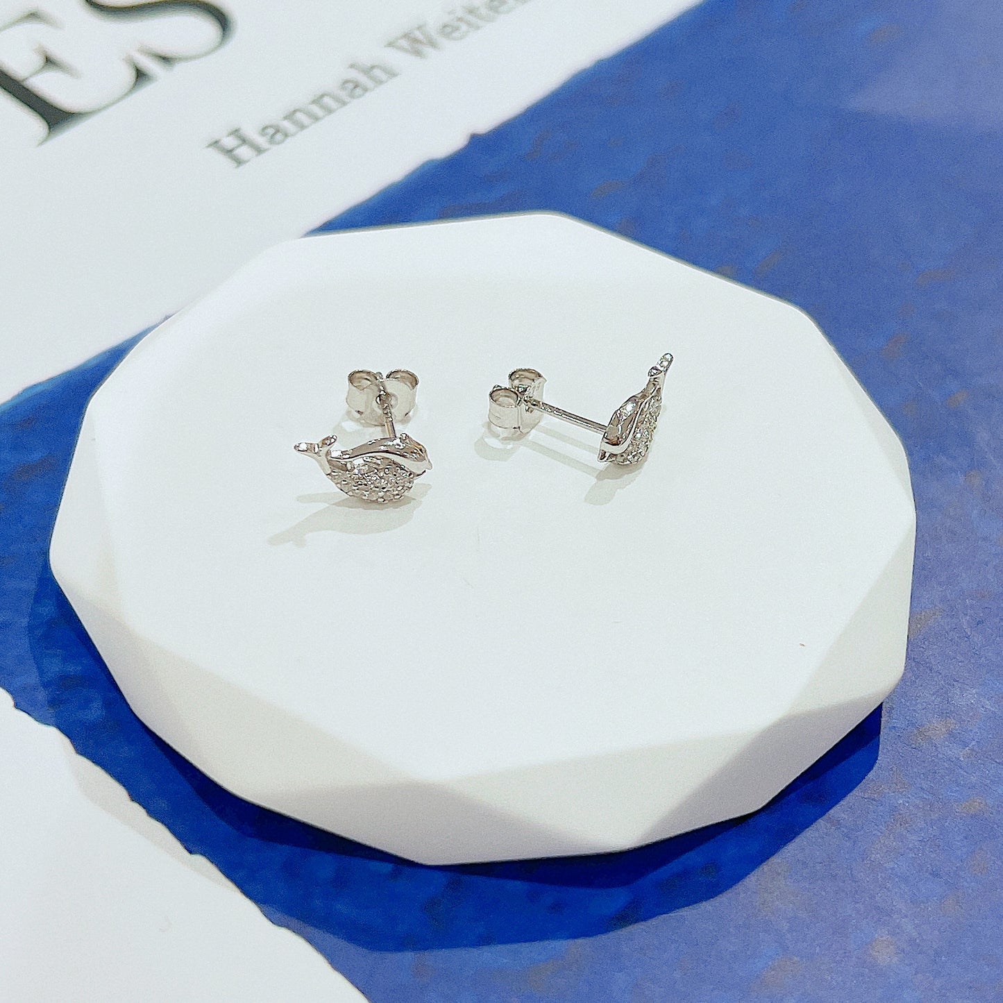 White zircon dolphin shaped silver 925 jewelry earrings