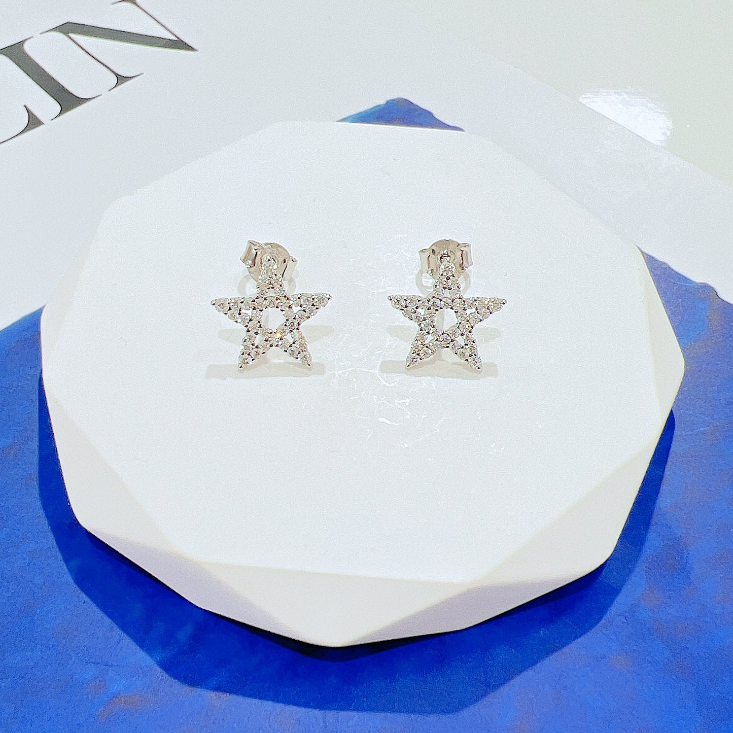 White zircon star shaped silver 925 earrings