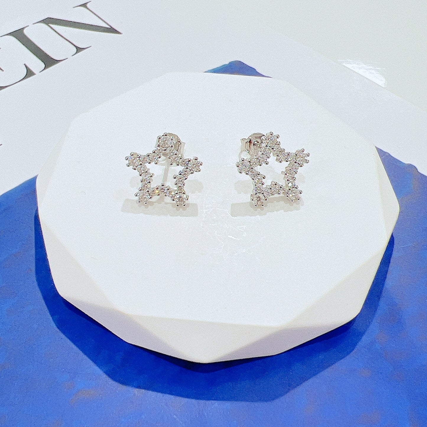 White zircon star silver 925 earrings