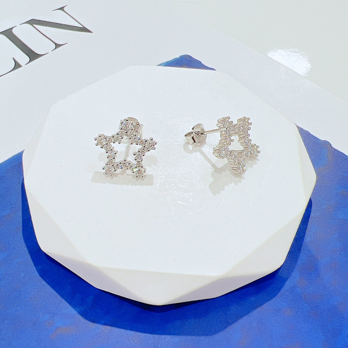 White zircon star silver 925 earrings