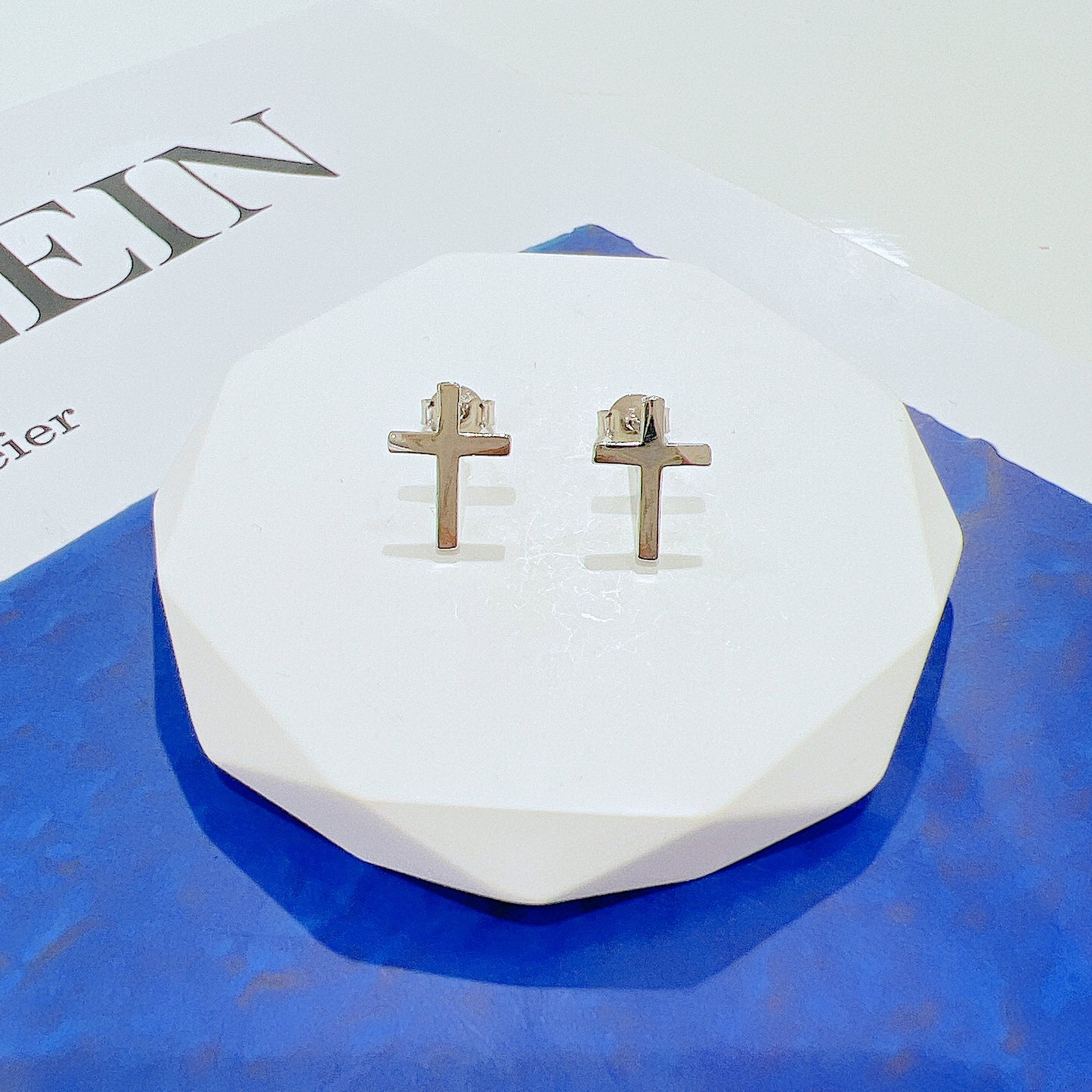 Plain cross religion silver 925 earrings