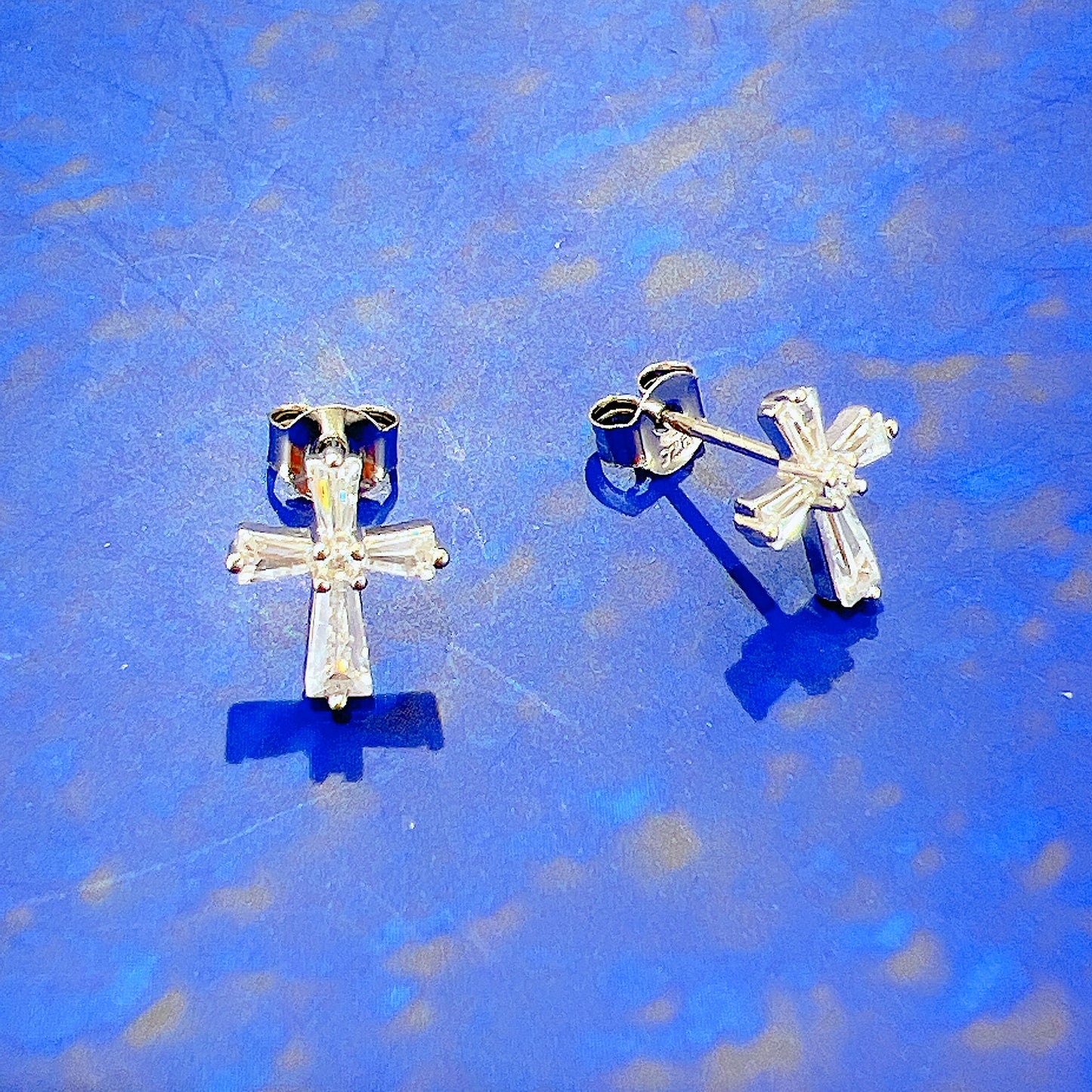 White zircon cross religion silver 925 earrings