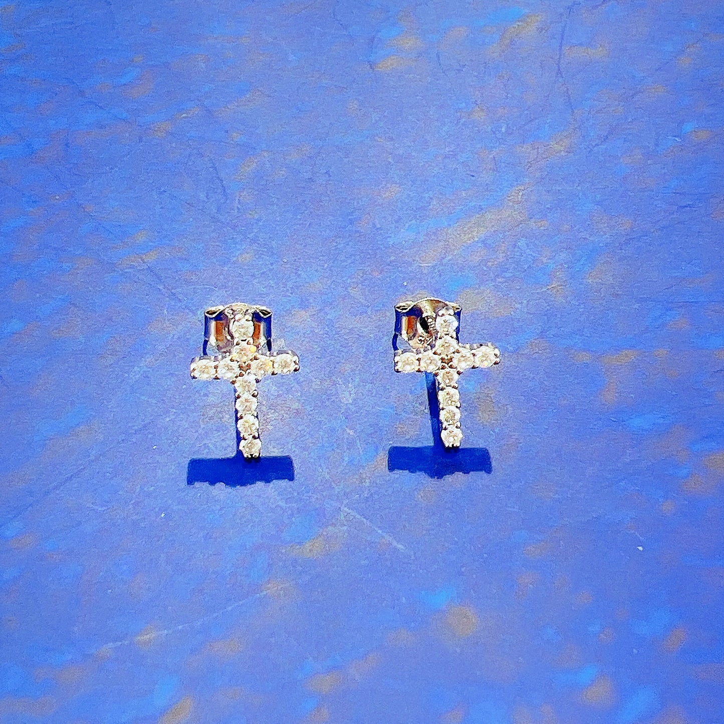 White zircon cross religion silver 925 earrings