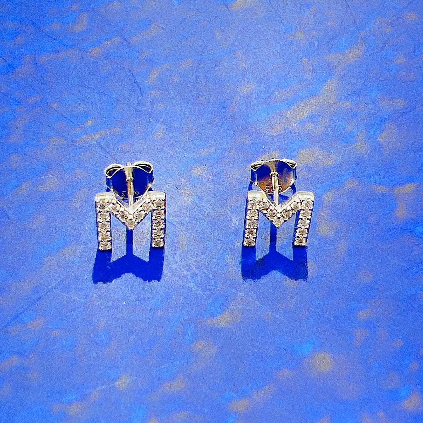 White Zircon Letter M Stud Earrings