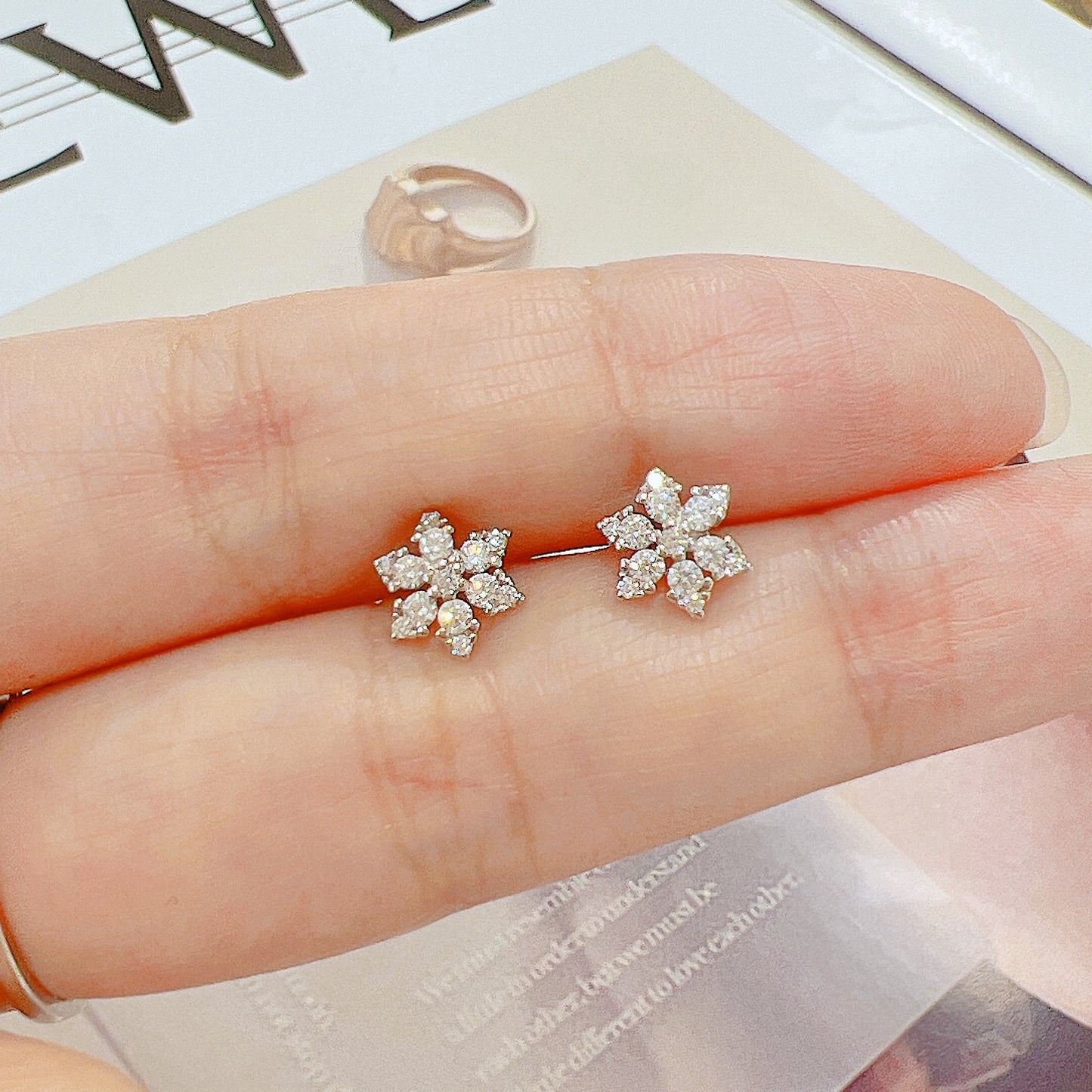 White zircon snowflake silver 925 earrings