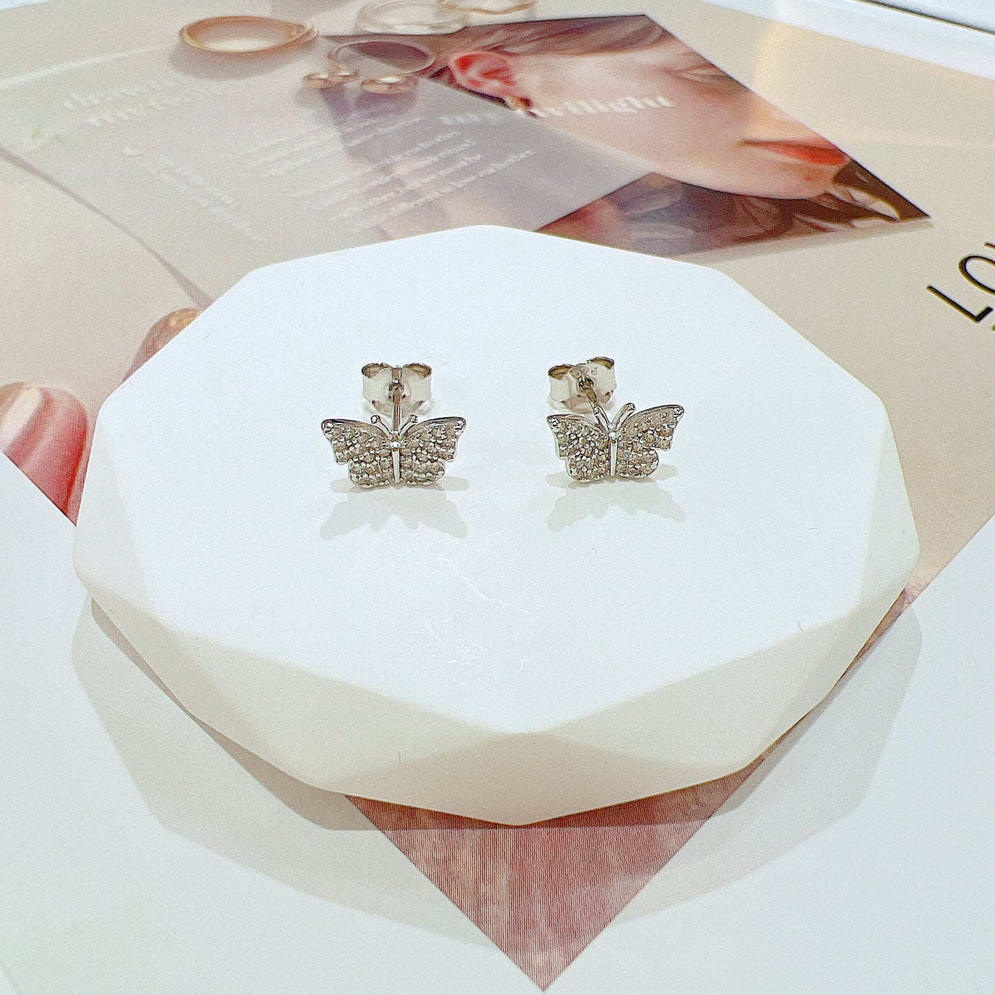 White zircon butterfly shaped silver 925 jewelry earrings