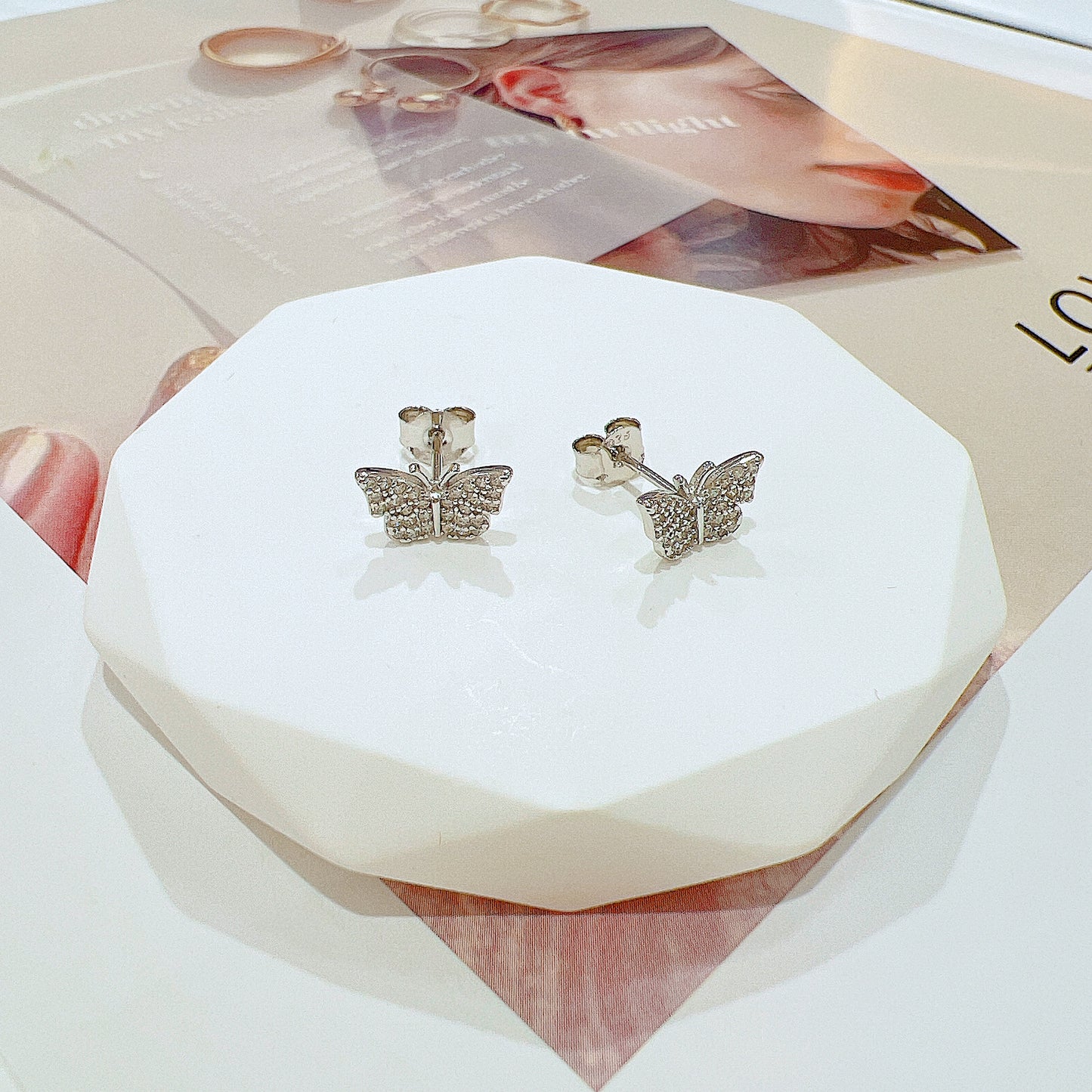 White zircon butterfly shaped silver 925 jewelry earrings