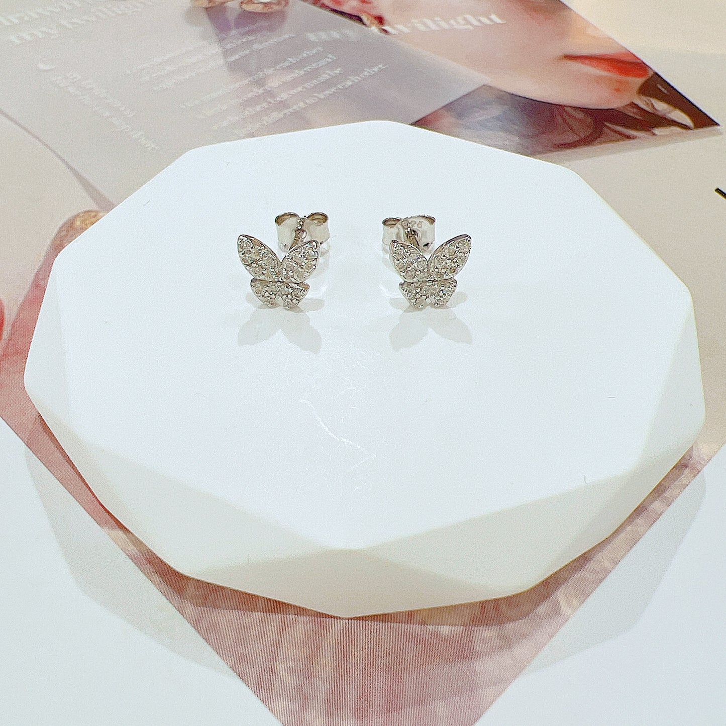 White zircon butterfly shaped silver 925 jewelry earrings