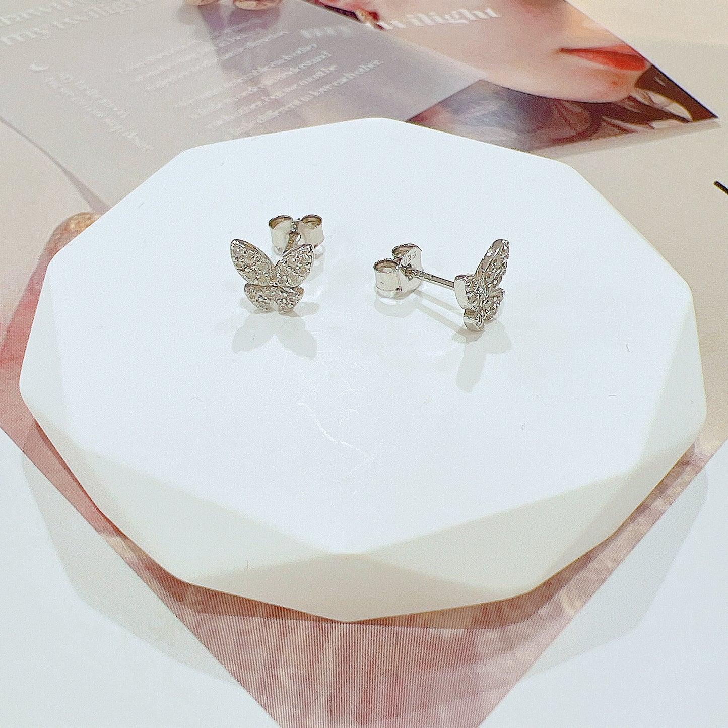 White zircon butterfly shaped silver 925 jewelry earrings