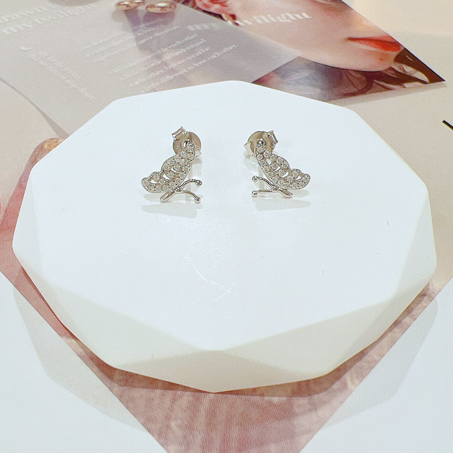 White zircon butterfly shaped silver 925 jewelry earrings