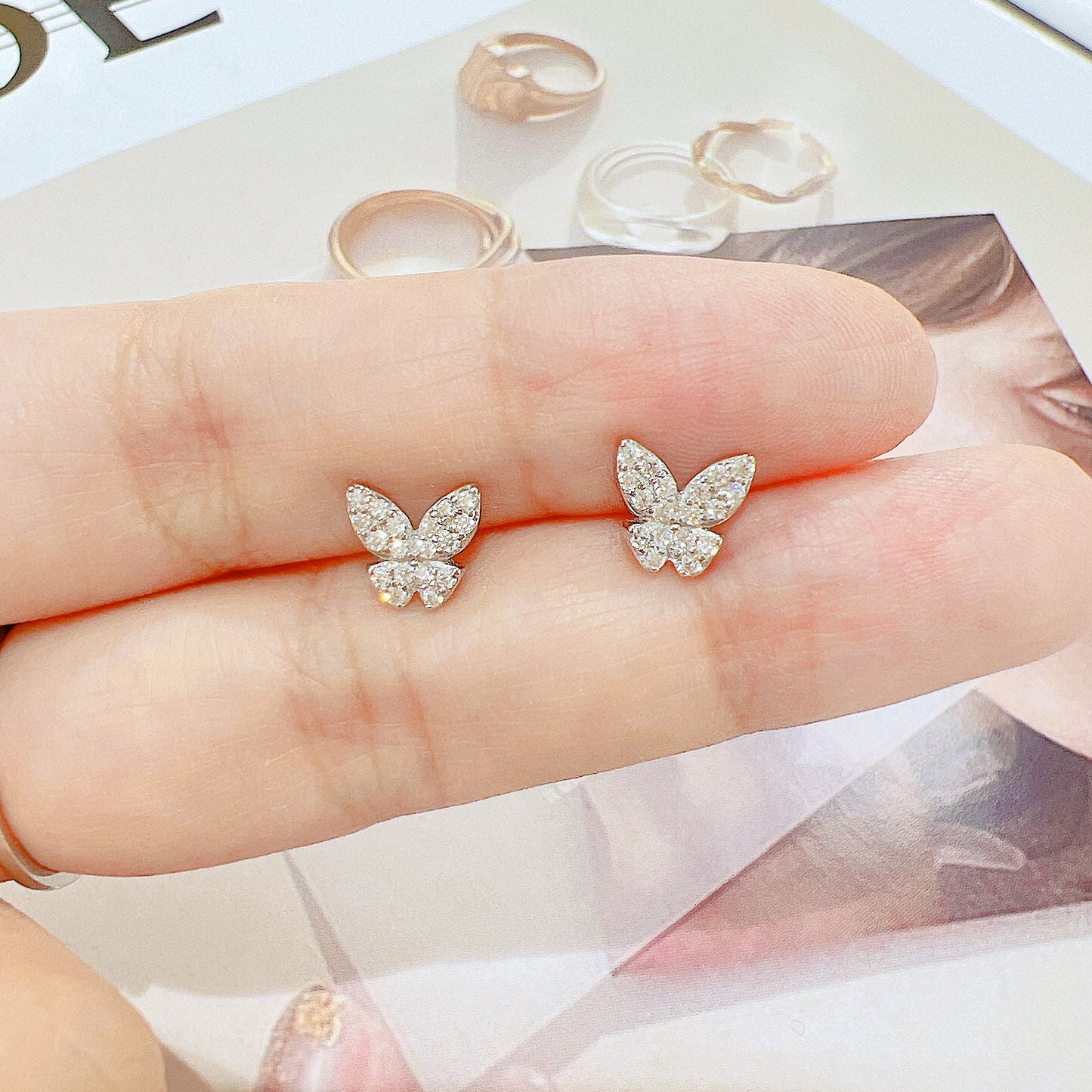 White zircon butterfly shaped silver 925 jewelry earrings