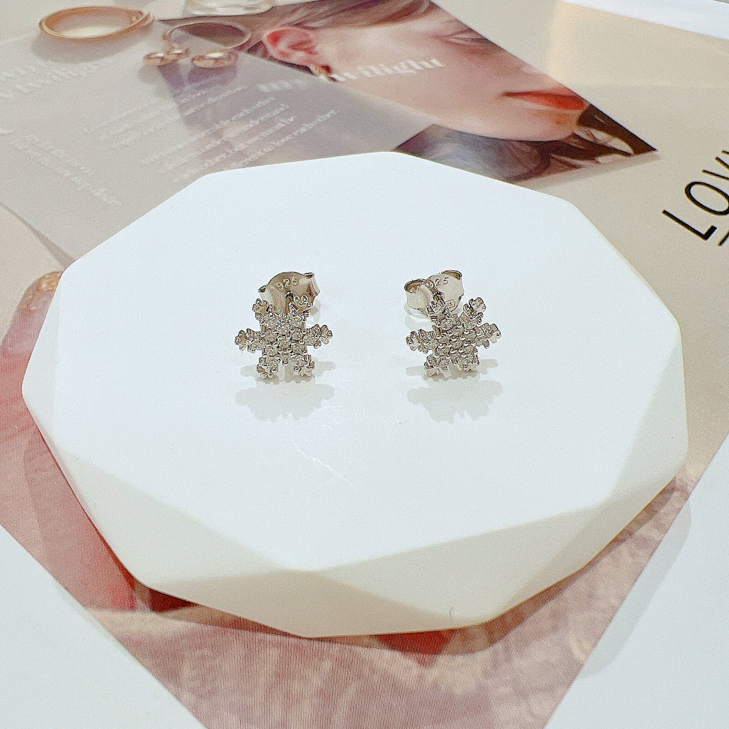 White zircon snowflake silver 925 jewelry earrings