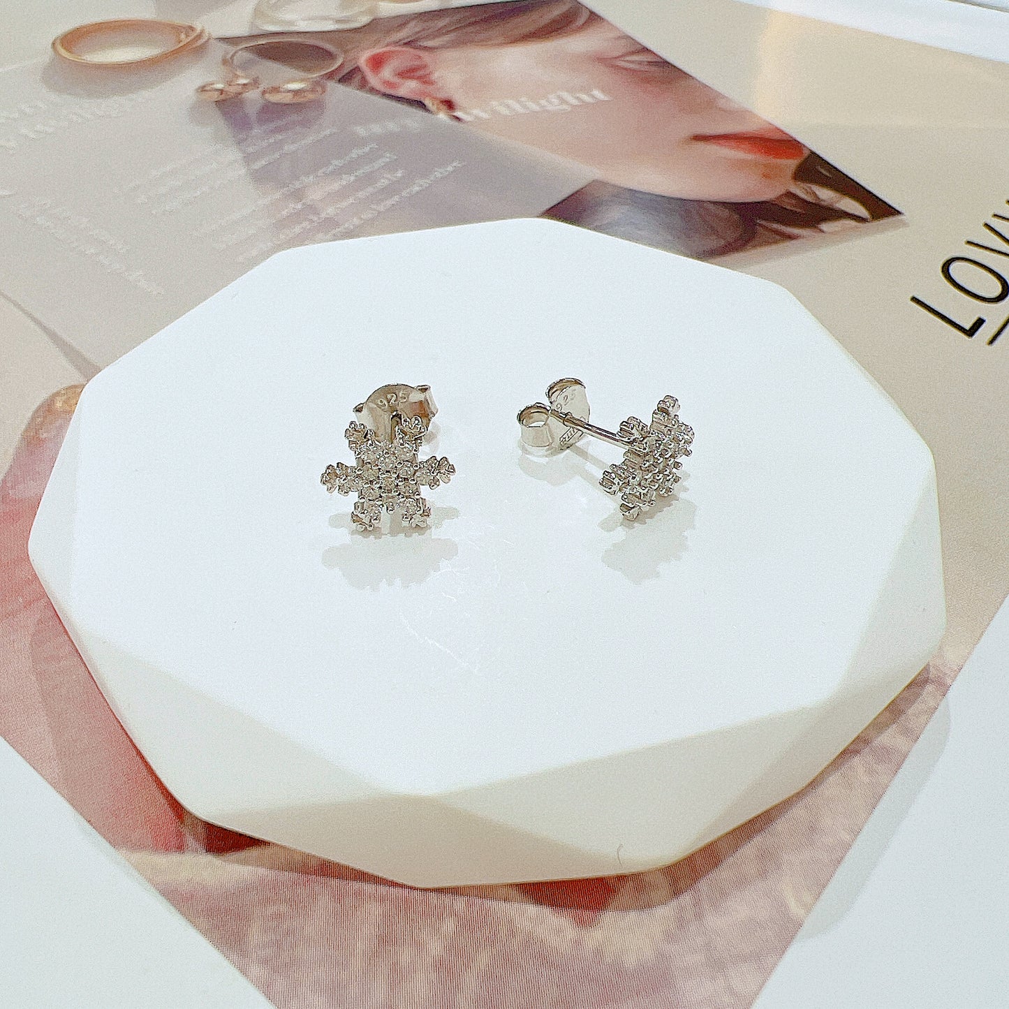 White zircon snowflake silver 925 jewelry earrings