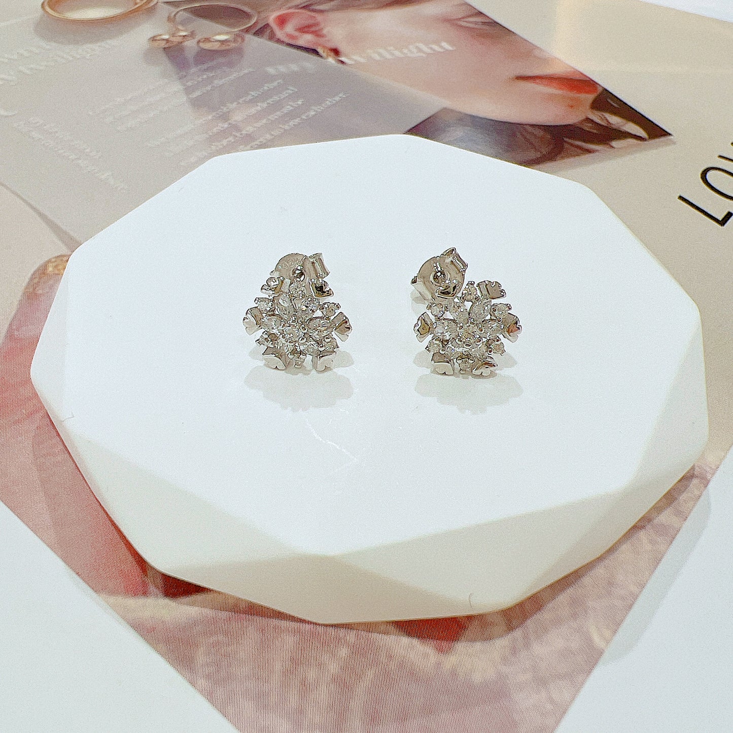 White zircon snowflake silver 925 earrings