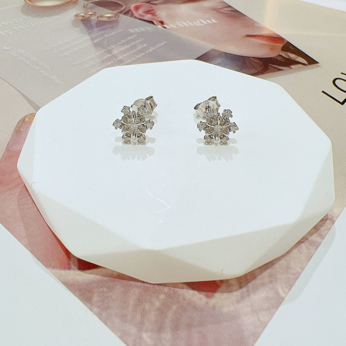 White zircon snowflake silver 925 earrings