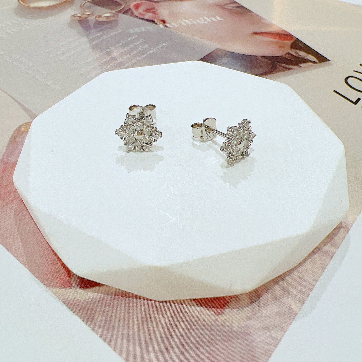 White zircon snowflake silver 925 earrings