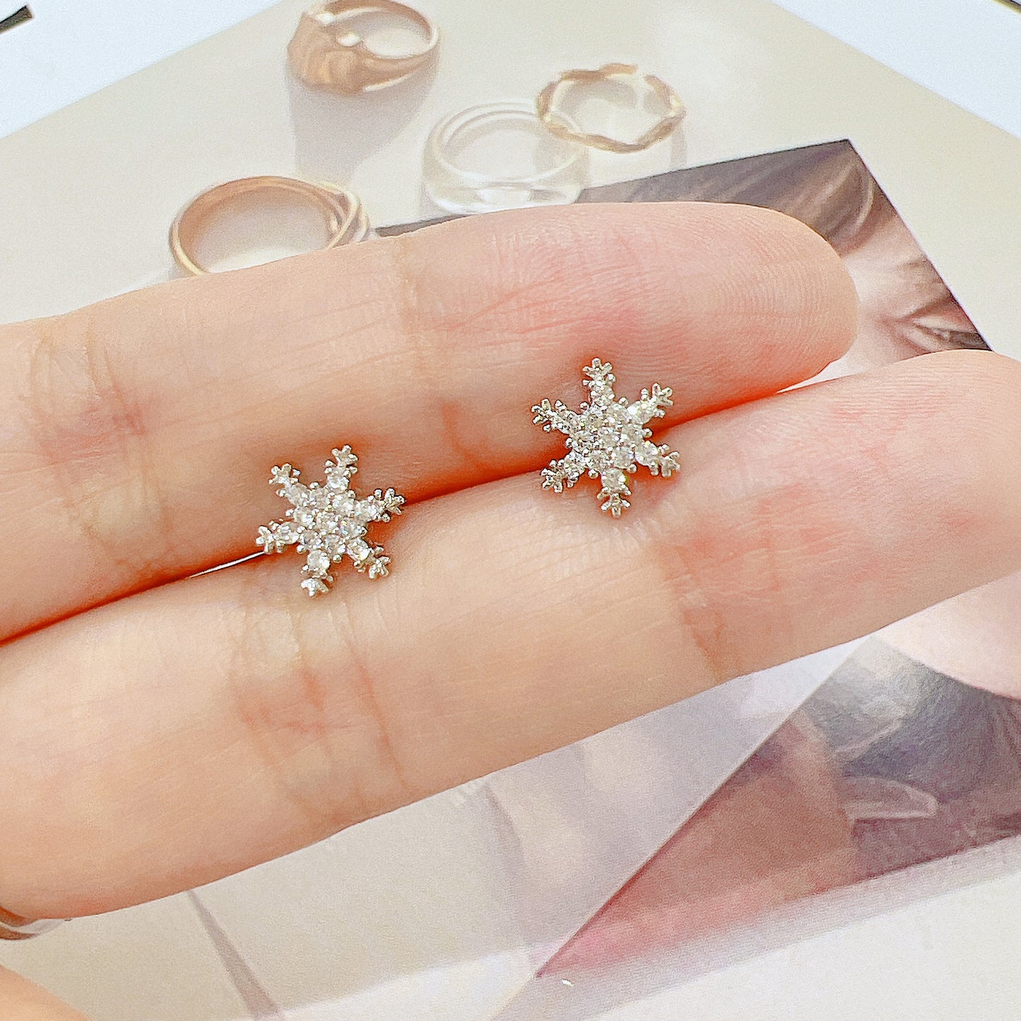 White zircon snowflake silver 925 jewelry earrings