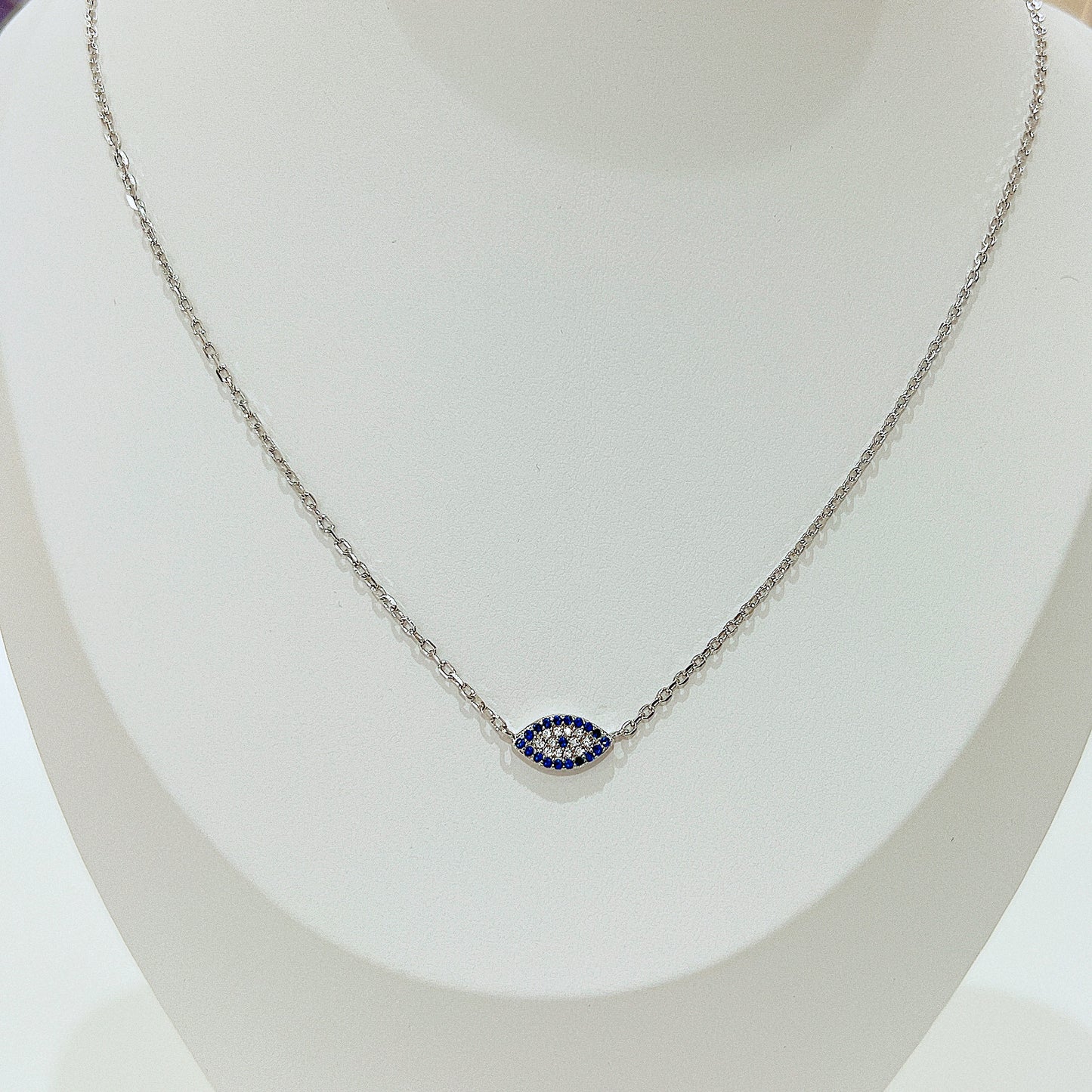 Sapphire and white zircon marquise evil eye silver 925 necklace