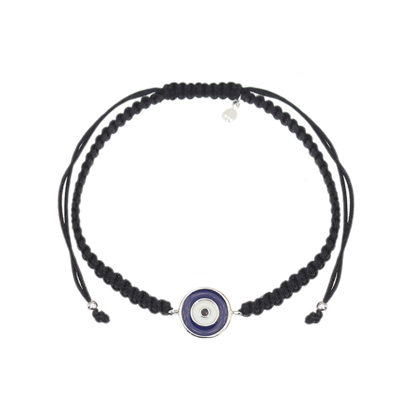 Dark blue enamel plain round shape evil eye silver 925 jewelry macrame bracelet