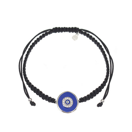 Evil eye dark blue enamel silver 925 jewelry macrame bracelet